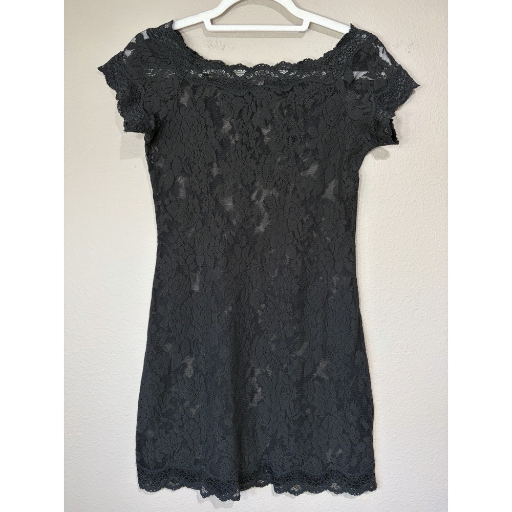 Victorias Secret Black Lace Sheer Floral Whimsigoth Mini Dress Medium Festival
